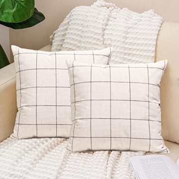 Plaid Throw Pillow Covers - Set of 2 for Farmhouse Decor