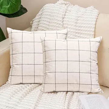 Plaid Throw Pillow Covers - Set of 2 for Farmhouse Decor