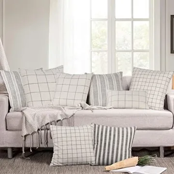 Plaid Throw Pillow Covers - Set of 2 for Farmhouse Decor