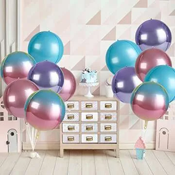 Acoavo Ombre 4D Balloons, 6 pcs 22 Inch 4D Pop It Ball Balloon, Giant Gradient Ombre 4D Foil Round Balloons for 70 Party Decorations, Disco Party Decorations