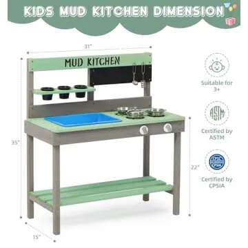 Mederra Kids Wooden Play Kitchen with Water Play Set