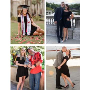 Sarin Mathews Women Off The Shoulder Short Sleeve High Low Cocktail Skater Dress Black M