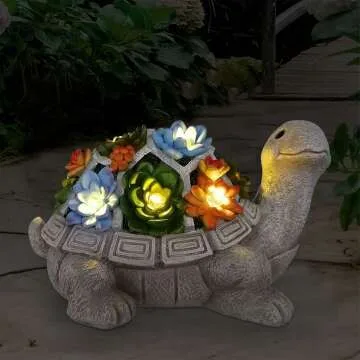 Nacome Solar Turtle Garden Statue with Succulents