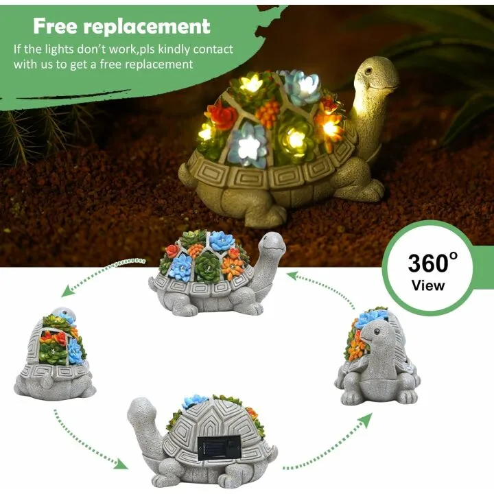 Nacome Solar Turtle Garden Statue with Succulents