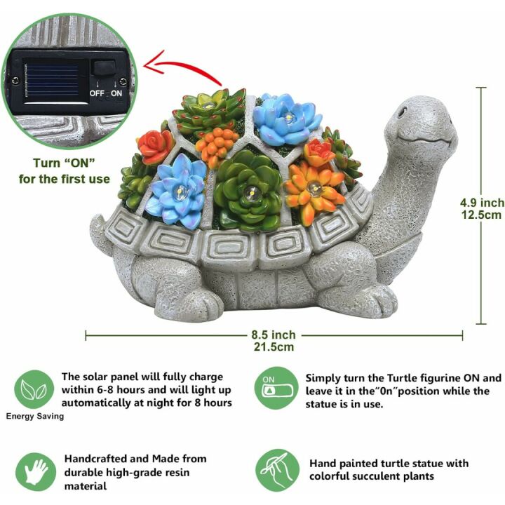 Nacome Solar Turtle Garden Statue with Succulents