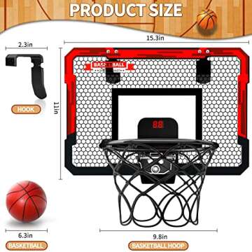 Basketball Hoop Indoor for Kids 16.5" X 12.5" - Automatic Scoring Basketball Hoop Mini Basketball Hoop for Door with 2 Balls，Basketball Toy for Kids Boys Teens，Perfectly for A Basketball Lover as Gift