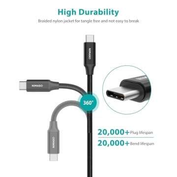 NIMASO USB C 3.1 Gen 2 Cable 10Gbps Data Transfer, 4K Video Output Monitor Cable 100W PD Fast Charging Cable for iPhone 15Pro/15ProMax/15/15Plus, MacBook, Huawei Matebook, iPad Pro 2020, Chromebook