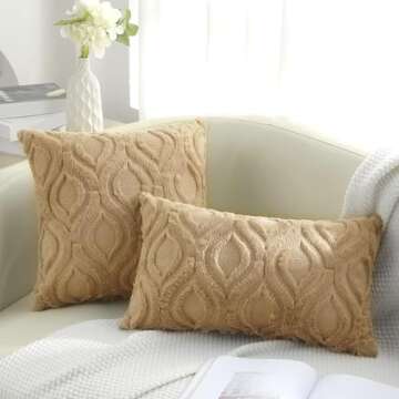 decorUhome Throw Pillow Covers 18x18 Inch Set of 2, Soft Plush Faux Wool Khaki Couch Pillow Covers, ...