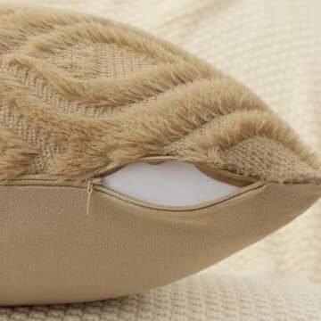 Soft Plush Faux Wool Khaki Throw Pillow Covers Set of 2