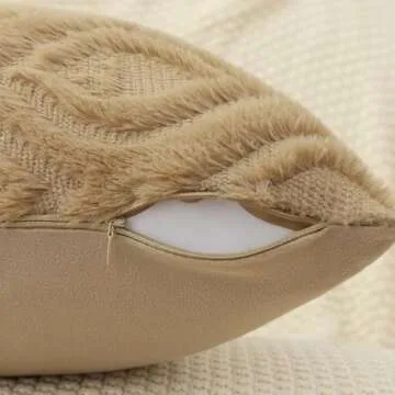 Soft Plush Faux Wool Khaki Throw Pillow Covers Set of 2