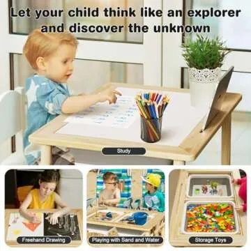 Sensory Table for Toddlers 1-3 - Multifunction Toddler Activity Table with Block Lid & 2 Storage Bin,Sturdy Play Sand Table,Kids Table for Indoor and Outdoor,Christmas and Birthday Gifts