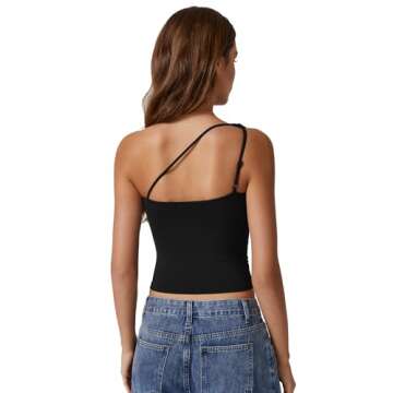 Stylish One Shoulder QINSEN Tank Top for Women - Black Summer Essential