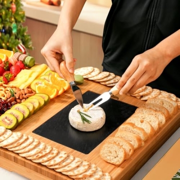 Extra Large 33.7x15.7 inch Charcuterie Boards Gift Set, 100% Bamboo Cheese Board and Knife Set, Cool Meat Cheese Platter Tray, House Warming Gifts New Home, Christmas Birthday Gift Ideas for Women Mom
