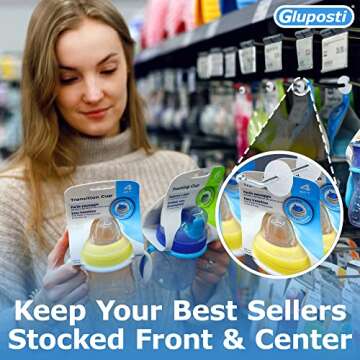 Gluposti Peg Hook Stoppers for 1/4 Pegboard Hooks & Slatwall Hooks, 1" Clear Plastic Disc Inventory Control Clips, Pegboard Peg Locks for Retail Hooks on Peg Board & Slat Wall Panels (100 Pack)