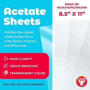 Hygloss Products Acetate Sheets for Crafts, Clear Overhead Projector Sheets Acetate-Like, For Arts A...