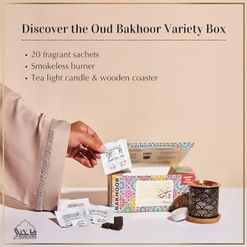 Oud Bakhoor Variety Box & Burner – 20 Pieces for Home Fragrance
