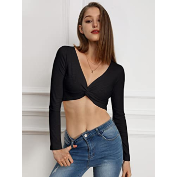 Shop Butgood V Neck Long Sleeve Crop Top for Fall
