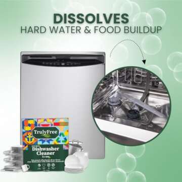 Truly Free Natural Dishwasher Cleaner - Dish Washer Machine Descaler, Fights Grease & Limescale, Hard Water Stain Remover, Smell Eliminator for Clean Dishwashers - Lemon Fresh Scent, 4 oz (Pack of 1)