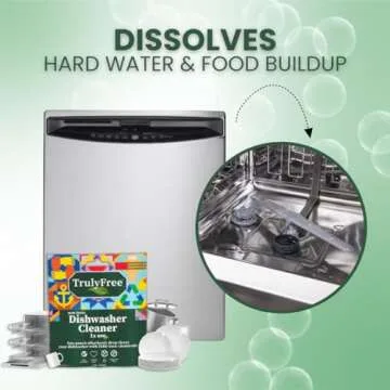 Truly Free Natural Dishwasher Cleaner - Dish Washer Machine Descaler, Fights Grease & Limescale, Hard Water Stain Remover, Smell Eliminator for Clean Dishwashers - Lemon Fresh Scent, 4 oz (Pack of 1)