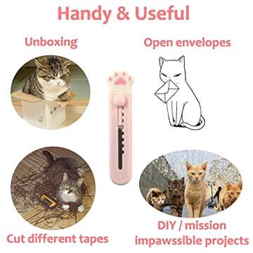 Kawaii Box Cutter Cute Box Cutter (2 pcs) Cat Paw Box Cutter Cute Letter Openers Cat Box Cutter Kawaii Knife Mini Cute Pocket Knife Cute Knife for Cat Lovers (White Pink, White)