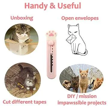 Kawaii Box Cutter Cute Box Cutter (2 pcs) Cat Paw Box Cutter Cute Letter Openers Cat Box Cutter Kawaii Knife Mini Cute Pocket Knife Cute Knife for Cat Lovers (White Pink, White)