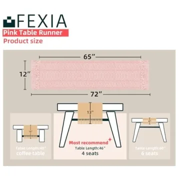 FEXIA Pink Table Runner 72 Inches for Dining Room Decor