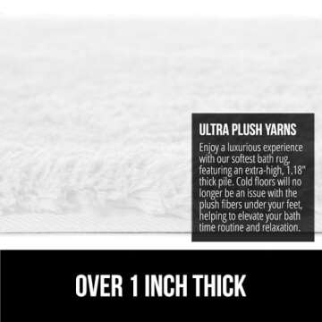 Gorilla Grip Premium Luxury Bath Rug, Absorbent, Soft, Thick Shag, Plush Bathroom Mat Rugs, Machine Washable, Microfiber Quick Dry, Mats for Shower, Bathtub and Floor Accessories, 24x17, White