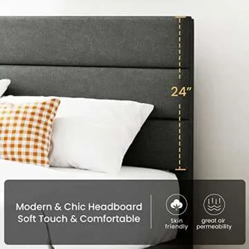 SHA CERLIN Queen Platform Bed Frame with Upholstered Fabric Headboard, Mattress Foundation with Strong Wooden Slats Support, No Box Spring Needed, Grey