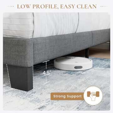 SHA CERLIN Queen Platform Bed Frame with Upholstered Fabric Headboard, Mattress Foundation with Strong Wooden Slats Support, No Box Spring Needed, Grey