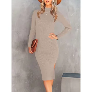 Stylish ANRABESS Turtleneck Midi Dress for Fall Wear