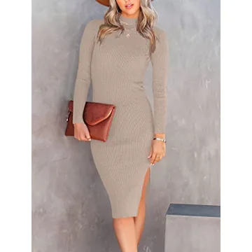 Stylish ANRABESS Turtleneck Midi Dress for Fall Wear