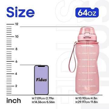 Fidus Large Half Gallon/64oz Motivational Water Bottle with Time Marker & Straw,Leakproof Tritan BPA Free Water Jug,Ensure You Drink Enough Water Daily for Fitness,Gym and Outdoor Sports-Light Pink