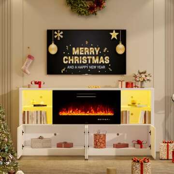 LUXOAK 68" Modern Fireplace TV Stand for TVs up to 75", High Gloss Entertainment Center with 40" Fir...