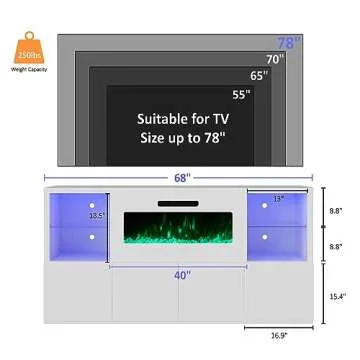 LUXOAK 68" Modern Fireplace TV Stand with Adjustable 40" Electric Fireplace