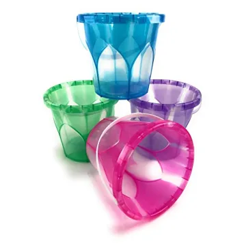 Matty's Toy Stop Beach Gear 6.5" Opaque Plastic Sand Buckets (Pails) Blue, Pink, Green & Purple Part...