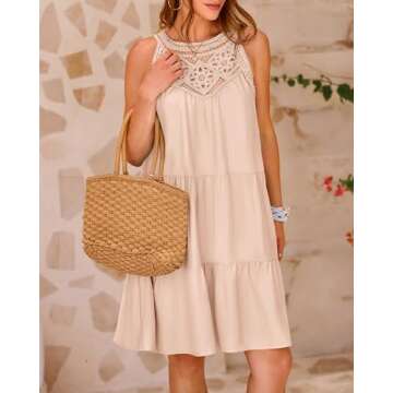 BTFBM Women's Summer Hollow Out Halter Dresses Casual Sleeveless A-Line Tiered Swing Sundress Beach ...