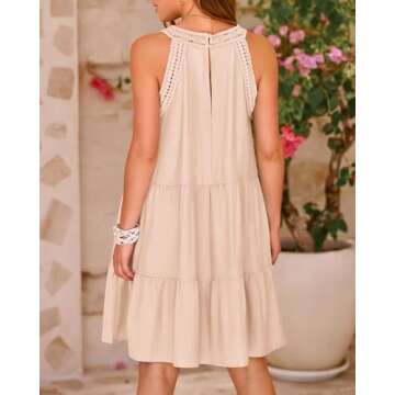 BTFBM Women's Summer Hollow Out Halter Dresses Casual Sleeveless A-Line Tiered Swing Sundress Beach Vacation Mini Dress(Solid Apricot, XX-Large)