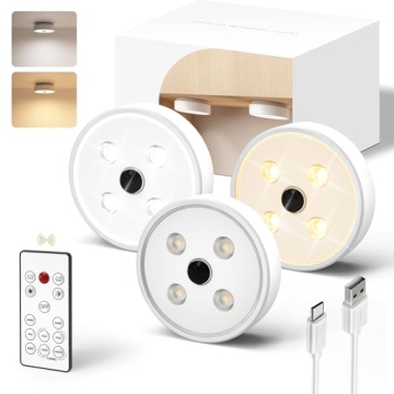 EZVALO Under Cabinet Lights with Motion Sensor, Rechargeable & Dimmable Puck Lights (3 Pack)