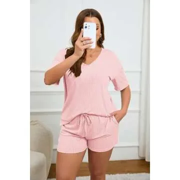 Ekouaer Women's Stylish Ribbed Knit Lounge Set - Comfortable Sleepwear