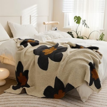 GunziStreet Floral Throw Blanket Big Flower Pattern Soft Cozy Warm Fuzzy Fluffy Microfiber Feather f...