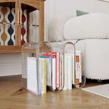 BxyxOw1 Acrylic Bookshelf, Clear Decorative Bookcase with Storage, 3 Tier Display Magazine Holders for Living Room (Clear)