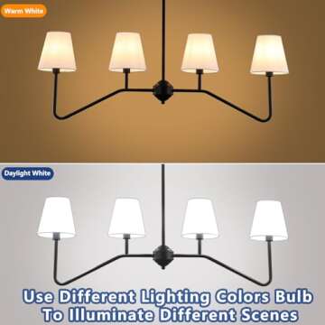 9MMML 39" 4 Arms Kitchen Island Lighting,4 Lights Dining Room Chandelier,Black Body + Fabric Shade Fixture for Hallway Entryway Foyer Living Room,E12 Bulb