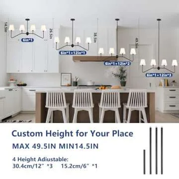 9MMML 39" 4 Arms Kitchen Island Lighting,4 Lights Dining Room Chandelier,Black Body + Fabric Shade Fixture for Hallway Entryway Foyer Living Room,E12 Bulb