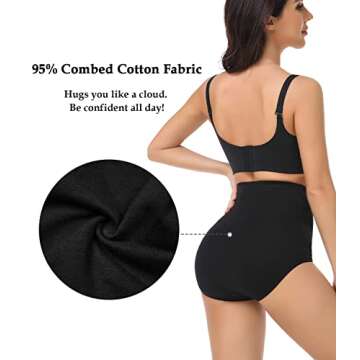 wirarpa Women's Underwear Cotton Super High Waisted Briefs Stretch Full Coverage Panties 4 Pack Black Small