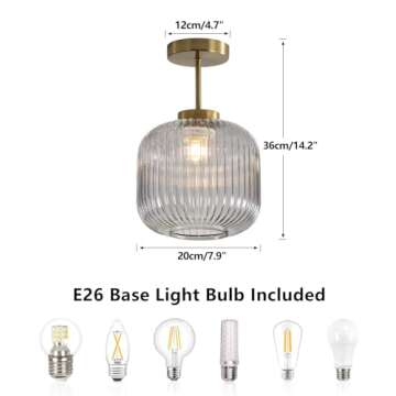 KCO Lighting Smoked Glass Ceiling Light Small Globe Semi Flush Mount Ceiling Light Modern Gold Flush...