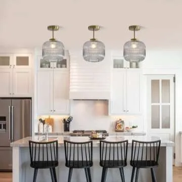 KCO Lighting Smoked Glass Ceiling Light Small Globe Semi Flush Mount Ceiling Light Modern Gold Flush Mount Ceiling Light Brass Hallway Ceiling Light Entryway Schoolhouse Ceiling Light