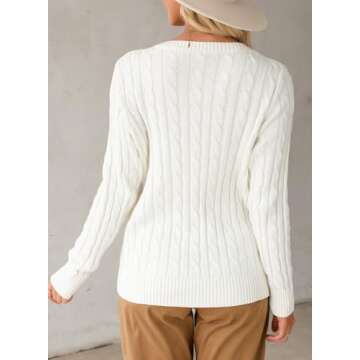 EVALESS Womens White Cable Pullover Sweater Old Money Clothes Knitted Cashmere Crewneck Business Cas...