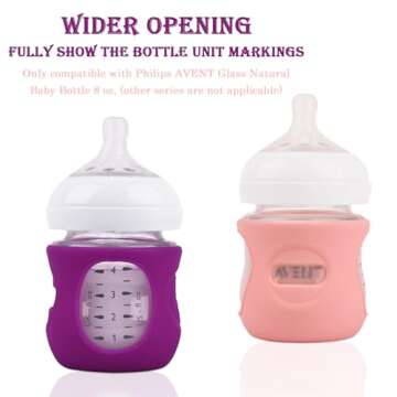 3 Pack Silicone Sleeves for Avent Natural Glass Baby Bottles, Anti Breakage Baby Bottle Holder, Compatible Philips Avent Glass Natural Baby Bottle 4 oz, BPA Free (White+Pink+Purple)