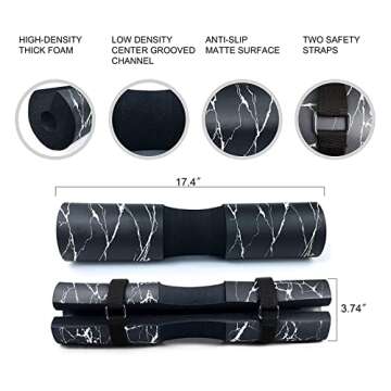 Barbell Pad for Standard and Olympic Barbells with Safety Straps, Foam Pad for Weightlifting, Hip Th...