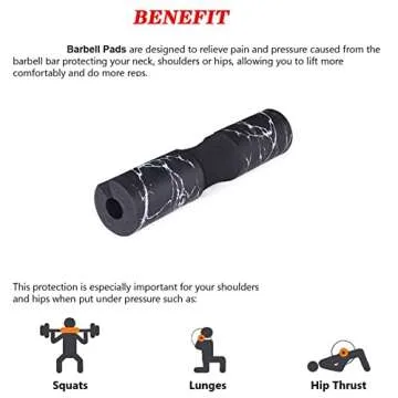 Barbell Pad for Standard and Olympic Barbells with Safety Straps, Foam Pad for Weightlifting, Hip Thrusts, Squats and Lunges(Black)…